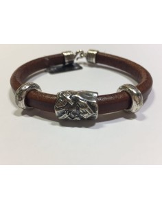 PULSERA PLATA DE LEY Y CUERO GRUESO CACERES