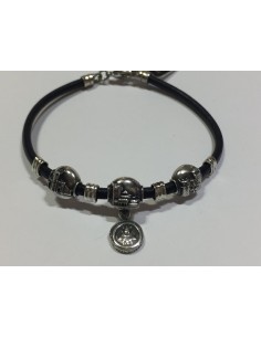 PULSERA PLATA DE LEY CUERO MOTIVOS DE CACERES